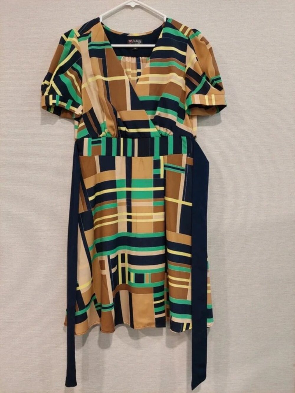 70s Mod Style Geometric Colorblock Wrap Dress | The Webster Miami | S